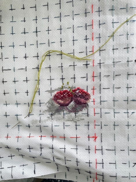 detal haftu na płótnie